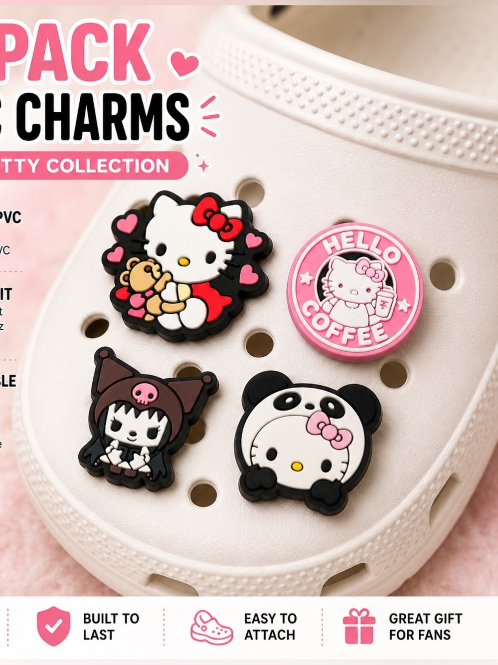 4pc CROCS Pink Hello Coffee Jibbitz Charm